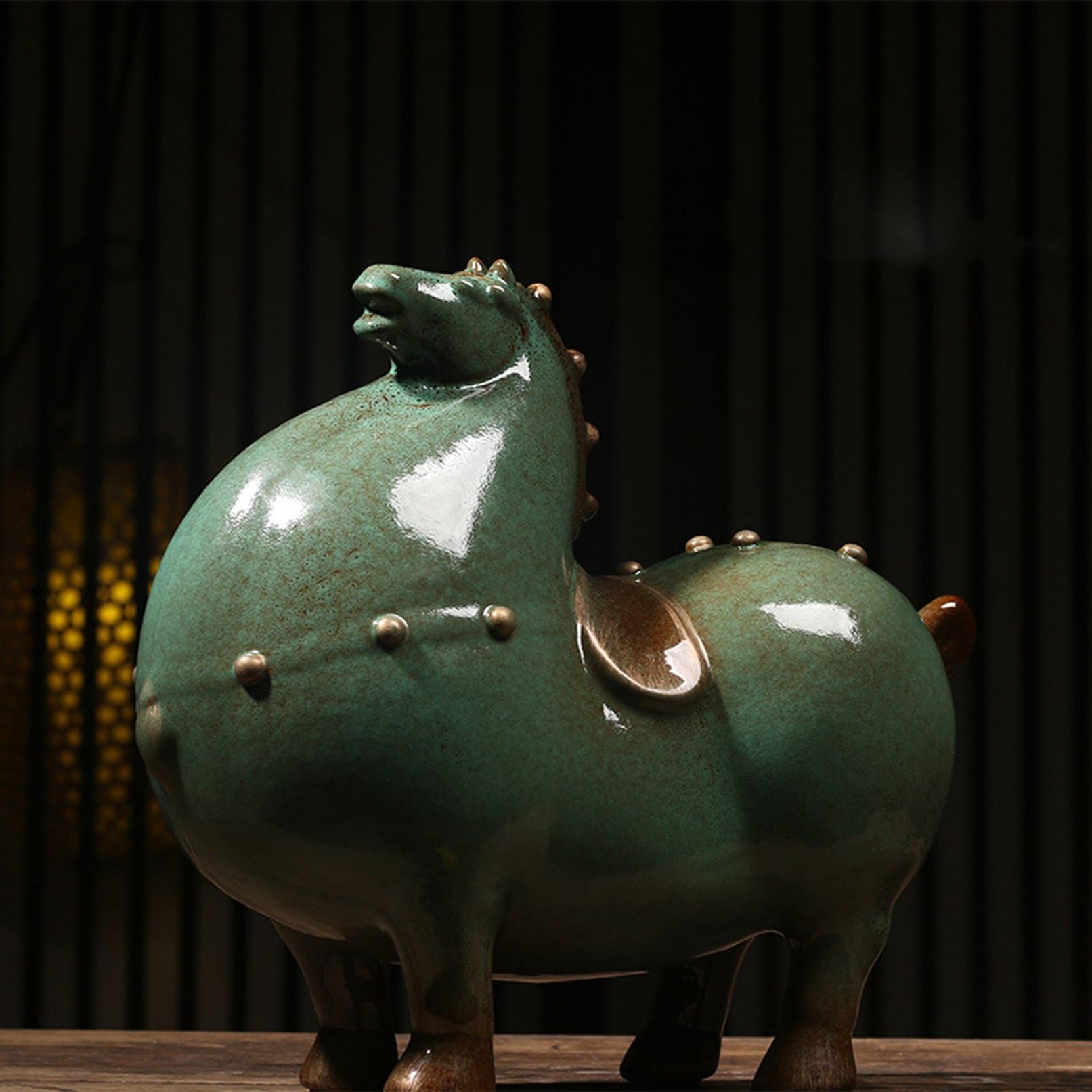 Amazon.co.jp: 馬の置物 干支 オブジェ置物 太った馬 陶器